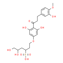 ChemSpider 2D Image | 1-{3,5-Dihydroxy-4-[3-(3-hydroxy-4-methoxyphenyl)propanoyl]phenoxy}-5,6-dihydroxy-3-hexanesulfonic acid | C22H28O11S