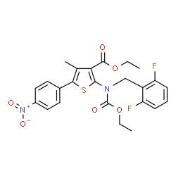 ChemSpider 2D Image | Ethyl 2-[(2,6-difluorobenzyl)(ethoxycarbonyl)amino]-4-methyl-5-(4-nitrophenyl)thiophene-3-carboxylate | C24H22F2N2O6S