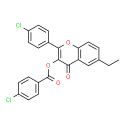 ChemSpider 2D Image | 2-(4-Chlorophenyl)-6-ethyl-4-oxo-4H-chromen-3-yl 4-chlorobenzoate | C24H16Cl2O4