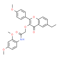 ChemSpider 2D Image | N-(2,4-Dimethoxyphenyl)-2-{[6-ethyl-2-(4-methoxyphenyl)-4-oxo-4H-chromen-3-yl]oxy}acetamide | C28H27NO7
