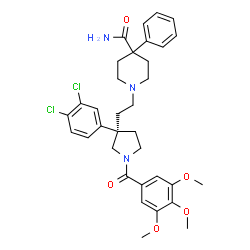 ChemSpider 2D Image | 1-{2-[(3R)-3-(3,4-Dichlorophenyl)-1-(3,4,5-trimethoxybenzoyl)-3-pyrrolidinyl]ethyl}-4-phenyl-4-piperidinecarboxamide | C34H39Cl2N3O5