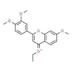 ChemSpider 2D Image | (E)-[2-(3,4-Dimethoxyphenyl)-7-methoxy-4H-chromen-4-ylidene](ethyl)oxonium | C20H21O5
