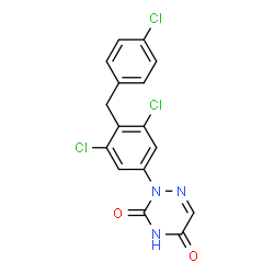 ChemSpider 2D Image | 2-(3,5-DICHLORO-4-(4-CHLOROBENZYL)PHENYL)-1,2,4-TRIAZINE-3,5(2H,4H)-DIONE | C16H10Cl3N3O2