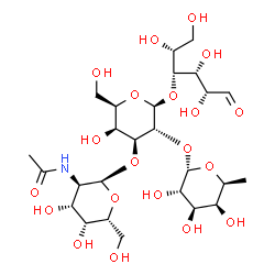 ChemSpider 2D Image | 2-Acetamido-2-deoxy-alpha-D-galactopyranosyl-(1->3)-[6-deoxy-alpha-L-galactopyranosyl-(1->2)]-beta-D-galactopyranosyl-(1->4)-D-glucose | C26H45NO20