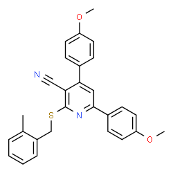 ChemSpider 2D Image | 4,6-Bis(4-methoxyphenyl)-2-[(2-methylbenzyl)sulfanyl]nicotinonitrile | C28H24N2O2S