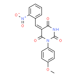 ChemSpider 2D Image | (5E)-1-(4-Methoxyphenyl)-5-(2-nitrobenzylidene)-2,4,6(1H,3H,5H)-pyrimidinetrione | C18H13N3O6