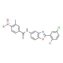 ChemSpider 2D Image | N-[2-(2,5-Dichlorophenyl)-1,3-benzoxazol-5-yl]-3-methyl-4-nitrobenzamide | C21H13Cl2N3O4