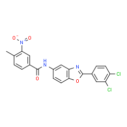 ChemSpider 2D Image | N-[2-(3,4-Dichlorophenyl)-1,3-benzoxazol-5-yl]-4-methyl-3-nitrobenzamide | C21H13Cl2N3O4