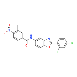 ChemSpider 2D Image | N-[2-(2,4-Dichlorophenyl)-1,3-benzoxazol-5-yl]-3-methyl-4-nitrobenzamide | C21H13Cl2N3O4