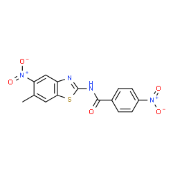 ChemSpider 2D Image | N-(6-Methyl-5-nitro-1,3-benzothiazol-2-yl)-4-nitrobenzamide | C15H10N4O5S