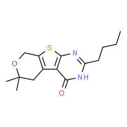 ChemSpider 2D Image | 2-Butyl-6,6-dimethyl-3,5,6,8-tetrahydro-4H-pyrano[4',3':4,5]thieno[2,3-d]pyrimidin-4-one | C15H20N2O2S