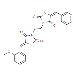 ChemSpider 2D Image | (5E)-5-Benzylidene-3-{2-[(5Z)-5-(2-methoxybenzylidene)-2,4-dioxo-1,3-thiazolidin-3-yl]ethyl}-1,3-thiazolidine-2,4-dione | C23H18N2O5S2