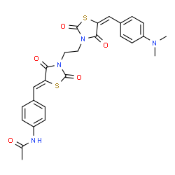 ChemSpider 2D Image | N-(4-{(Z)-[3-(2-{(5E)-5-[4-(Dimethylamino)benzylidene]-2,4-dioxo-1,3-thiazolidin-3-yl}ethyl)-2,4-dioxo-1,3-thiazolidin-5-ylidene]methyl}phenyl)acetamide | C26H24N4O5S2