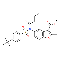 ChemSpider 2D Image | Methyl 5-(butyryl{[4-(2-methyl-2-propanyl)phenyl]sulfonyl}amino)-2-methyl-1-benzofuran-3-carboxylate | C25H29NO6S