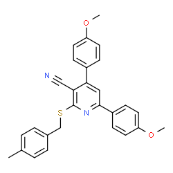 ChemSpider 2D Image | 4,6-Bis(4-methoxyphenyl)-2-[(4-methylbenzyl)sulfanyl]nicotinonitrile | C28H24N2O2S