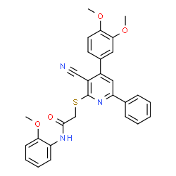 ChemSpider 2D Image | 2-{[3-Cyano-4-(3,4-dimethoxyphenyl)-6-phenyl-2-pyridinyl]sulfanyl}-N-(2-methoxyphenyl)acetamide | C29H25N3O4S