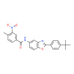 ChemSpider 2D Image | 4-Methyl-N-{2-[4-(2-methyl-2-propanyl)phenyl]-1,3-benzoxazol-5-yl}-3-nitrobenzamide | C25H23N3O4
