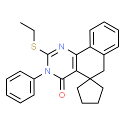 ChemSpider 2D Image | 2-(Ethylsulfanyl)-3-phenyl-3H-spiro[benzo[h]quinazoline-5,1'-cyclopentan]-4(6H)-one | C24H24N2OS