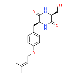ChemSpider 2D Image | (3S,6S)-3-(Hydroxymethyl)-6-{4-[(3-methyl-2-buten-1-yl)oxy]benzyl}-2,5-piperazinedione | C17H22N2O4