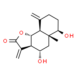ChemSpider 2D Image | (3aR,4S,5aR,6R,9aS,9bR)-4,6-Dihydroxy-5a-methyl-3,9-bis(methylene)decahydronaphtho[1,2-b]furan-2(3H)-one | C15H20O4