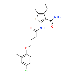 ChemSpider 2D Image | 2-{[4-(4-Chloro-2-methylphenoxy)butanoyl]amino}-4-ethyl-5-methyl-3-thiophenecarboxamide | C19H23ClN2O3S