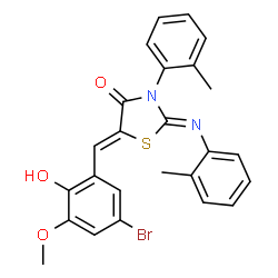ChemSpider 2D Image | (2Z,5Z)-5-(5-Bromo-2-hydroxy-3-methoxybenzylidene)-3-(2-methylphenyl)-2-[(2-methylphenyl)imino]-1,3-thiazolidin-4-one | C25H21BrN2O3S