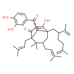ChemSpider 2D Image | 3-(3,4-Dihydroxybenzoyl)-4-hydroxy-5-(2-isopropenyl-5-methyl-5-hexen-1-yl)-8,8-dimethyl-1,7-bis(3-methyl-2-buten-1-yl)bicyclo[3.3.1]non-3-ene-2,9-dione | C38H50O6