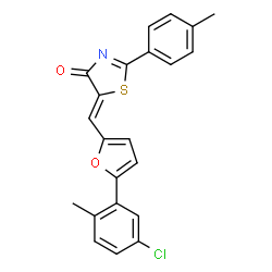 ChemSpider 2D Image | (5Z)-5-{[5-(5-Chloro-2-methylphenyl)-2-furyl]methylene}-2-(4-methylphenyl)-1,3-thiazol-4(5H)-one | C22H16ClNO2S