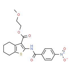 ChemSpider 2D Image | 2-Methoxyethyl 2-[(4-nitrobenzoyl)amino]-4,5,6,7-tetrahydro-1-benzothiophene-3-carboxylate | C19H20N2O6S