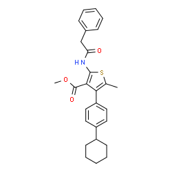 ChemSpider 2D Image | Methyl 4-(4-cyclohexylphenyl)-5-methyl-2-[(phenylacetyl)amino]-3-thiophenecarboxylate | C27H29NO3S