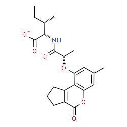 ChemSpider 2D Image | (2S,3S)-3-Methyl-2-({(2S)-2-[(7-methyl-4-oxo-1,2,3,4-tetrahydrocyclopenta[c]chromen-9-yl)oxy]propanoyl}amino)pentanoate | C22H26NO6