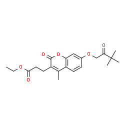 ChemSpider 2D Image | Ethyl 3-[7-(3,3-dimethyl-2-oxobutoxy)-4-methyl-2-oxo-2H-chromen-3-yl]propanoate | C21H26O6