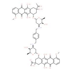 ChemSpider 2D Image | (7S,9S,7'S,9'S)-7,7'-(1,4-Phenylenebis{methyleneimino[(2R,4S,5S,6S)-5-hydroxy-6-methyltetrahydro-2H-pyran-4,2-diyl]oxy})bis(9-acetyl-6,9,11-trihydroxy-4-methoxy-7,8,9,10-tetrahydro-5,12-tetracenedione
) | C62H64N2O20