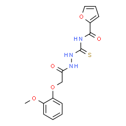 ChemSpider 2D Image | N-({2-[(2-Methoxyphenoxy)acetyl]hydrazino}carbonothioyl)-2-furamide | C15H15N3O5S