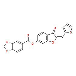 ChemSpider 2D Image | (2E)-2-(2-Furylmethylene)-3-oxo-2,3-dihydro-1-benzofuran-6-yl 1,3-benzodioxole-5-carboxylate | C21H12O7