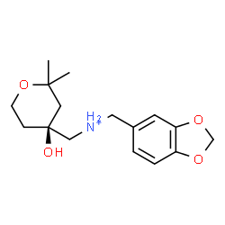 ChemSpider 2D Image | 1,3-Benzodioxol-5-yl-N-{[(4S)-4-hydroxy-2,2-dimethyltetrahydro-2H-pyran-4-yl]methyl}methanaminium | C16H24NO4