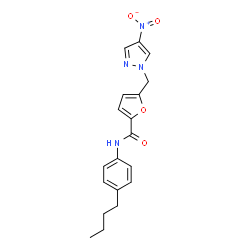 ChemSpider 2D Image | N-(4-Butylphenyl)-5-[(4-nitro-1H-pyrazol-1-yl)methyl]-2-furamide | C19H20N4O4
