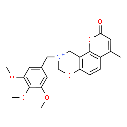 ChemSpider 2D Image | 4-Methyl-2-oxo-9-(3,4,5-trimethoxybenzyl)-9,10-dihydro-2H,8H-chromeno[8,7-e][1,3]oxazin-9-ium | C22H24NO6
