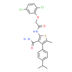 ChemSpider 2D Image | 2-{[(2,5-Dichlorophenoxy)acetyl]amino}-4-(4-isopropylphenyl)-5-methyl-3-thiophenecarboxamide | C23H22Cl2N2O3S
