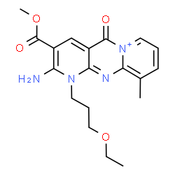 ChemSpider 2D Image | 2-Amino-1-(3-ethoxypropyl)-3-(methoxycarbonyl)-10-methyl-5-oxo-1,5-dihydrodipyrido[1,2-a:2',3'-d]pyrimidin-6-ium | C19H23N4O4