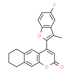 ChemSpider 2D Image | 4-(5-Fluoro-3-methyl-1-benzofuran-2-yl)-6,7,8,9-tetrahydro-2H-benzo[g]chromen-2-one | C22H17FO3