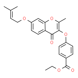 ChemSpider 2D Image | Ethyl 4-({2-methyl-7-[(3-methyl-2-buten-1-yl)oxy]-4-oxo-4H-chromen-3-yl}oxy)benzoate | C24H24O6