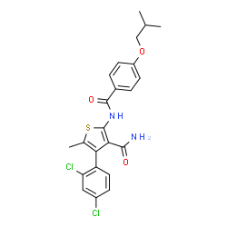ChemSpider 2D Image | 4-(2,4-Dichlorophenyl)-2-[(4-isobutoxybenzoyl)amino]-5-methyl-3-thiophenecarboxamide | C23H22Cl2N2O3S