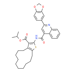 ChemSpider 2D Image | Isopropyl 2-({[2-(1,3-benzodioxol-5-yl)-4-quinolinyl]carbonyl}amino)-4,5,6,7,8,9,10,11,12,13-decahydrocyclododeca[b]thiophene-3-carboxylate | C35H38N2O5S