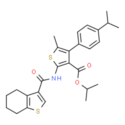 ChemSpider 2D Image | Isopropyl 4-(4-isopropylphenyl)-5-methyl-2-[(4,5,6,7-tetrahydro-1-benzothiophen-3-ylcarbonyl)amino]-3-thiophenecarboxylate | C27H31NO3S2