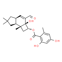 ChemSpider 2D Image | (2R,2aS,4aS,7aS,7bR)-3-Formyl-2a-hydroxy-6,6,7b-trimethyl-2,2a,4a,5,6,7,7a,7b-octahydro-1H-cyclobuta[e]inden-2-yl 2,4-dihydroxy-6-methylbenzoate | C23H28O6