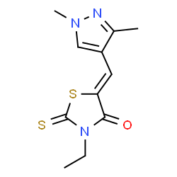 ChemSpider 2D Image | (5Z)-5-[(1,3-Dimethyl-1H-pyrazol-4-yl)methylene]-3-ethyl-2-thioxo-1,3-thiazolidin-4-one | C11H13N3OS2