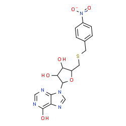 ChemSpider 2D Image | 9-[5-S-(4-nitrobenzyl)-5-thiopentofuranosyl]-9H-purin-6-ol | C17H17N5O6S