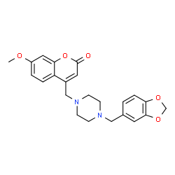 ChemSpider 2D Image | 4-{[4-(1,3-Benzodioxol-5-ylmethyl)-1-piperazinyl]methyl}-7-methoxy-2H-chromen-2-one | C23H24N2O5