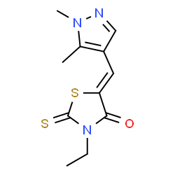 ChemSpider 2D Image | Thiazolidin-4-one, 5-(1,5-dimethyl-1H-pyrazol-4-ylmethylene)-3-ethyl-2-thioxo- | C11H13N3OS2